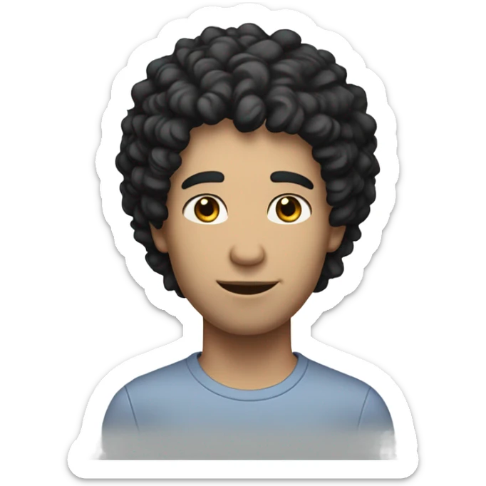 man with white skin and black curly hair, wear casual shirt , closeout face sticker