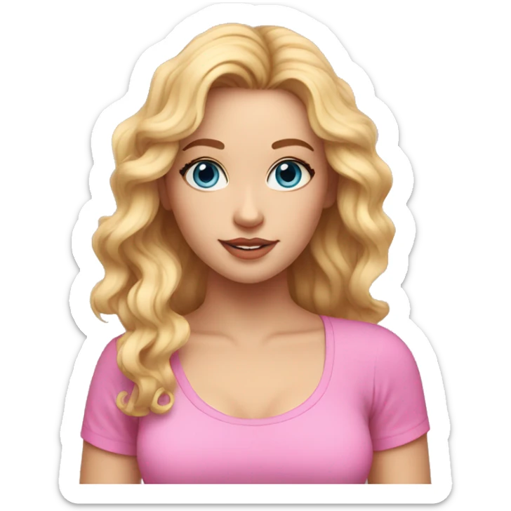 Cute woman with wavy blonde hair and blue eyes with a pink crop top sticker