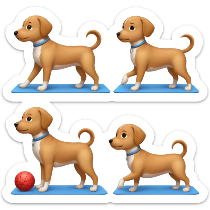 craeate me a series of emojis for those excersises (dog). I want seperate emojis for each excersise

Nose
Sit
Lay down
Spin
Focus
Drop
Walk next to me sticker