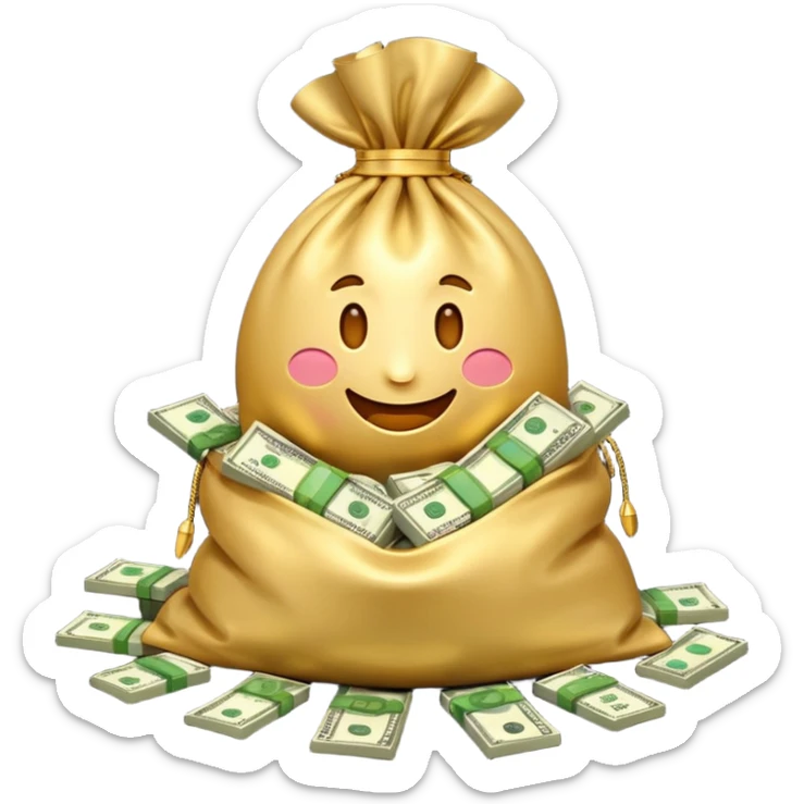Luxury 3D emoji, overflowing money bag, stacks of cash, premium lighting, rich glossy look, ultra clean, transparent background


 sticker