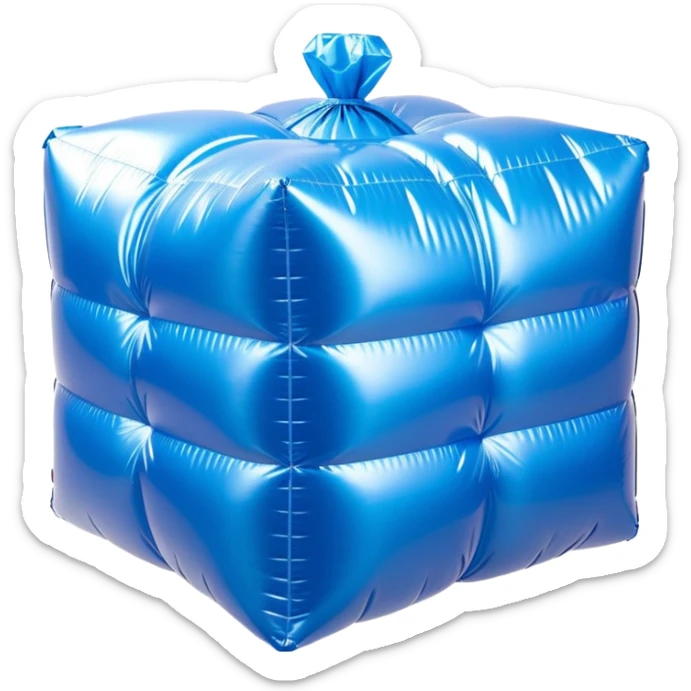 3D render of Bubble Wrapt made of shiny inflatable vinyl, visible seam lines, air valve, highly reflective plastic texture, pool toy aesthetic. sticker
