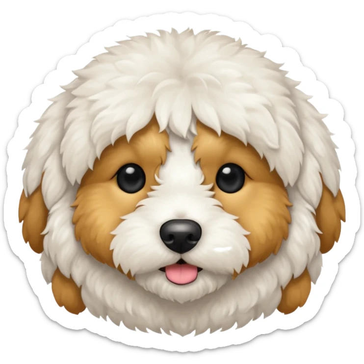 Can you make me an emoji of a very white mini goldendoodle that looks at more poodle with black eyes and a round face? sticker