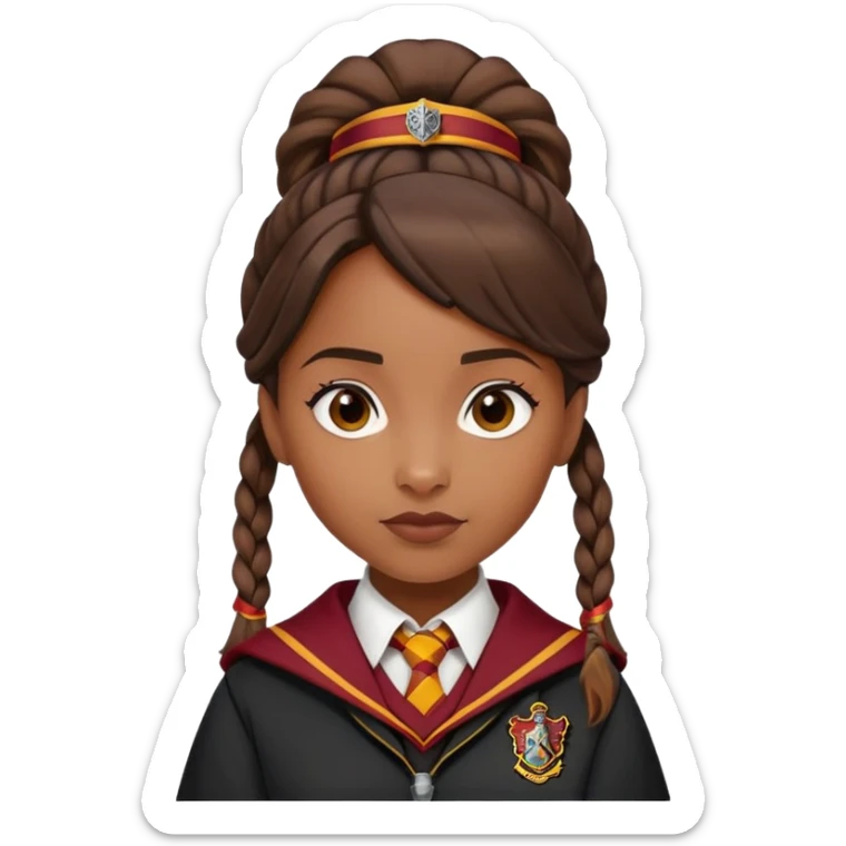 Angelina Johnson in harry potter, wear hogwarts gryfindor uniform, hair tied neatly sticker