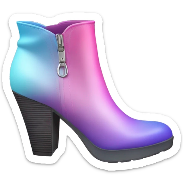 Realistic isolated top view pair of pink purple and pastel blue ombre high heel ankle bootie boots.  sticker
