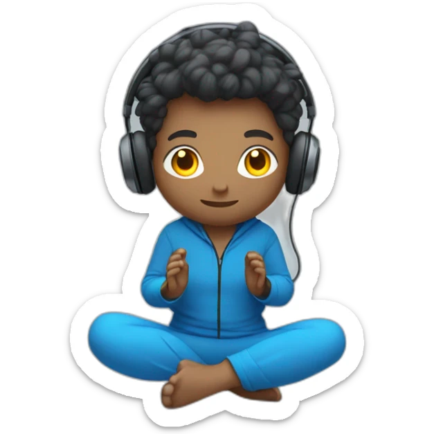 a gamer in headphones and blue clothes is sitting in a yoga pose sticker