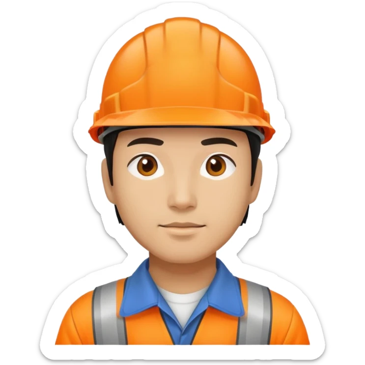 Man of Chinese appearance wearing an orange safety helmet sticker