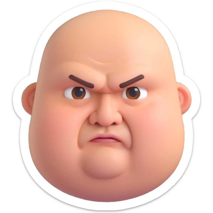 red angry fat man, 3D emoji style, round face, frowning, steam from ears sticker