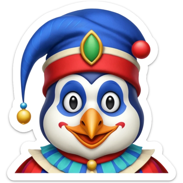 crazy colorful penguin jolly joker, medieval, vintage, court jester, mac os icon, blue color sticker