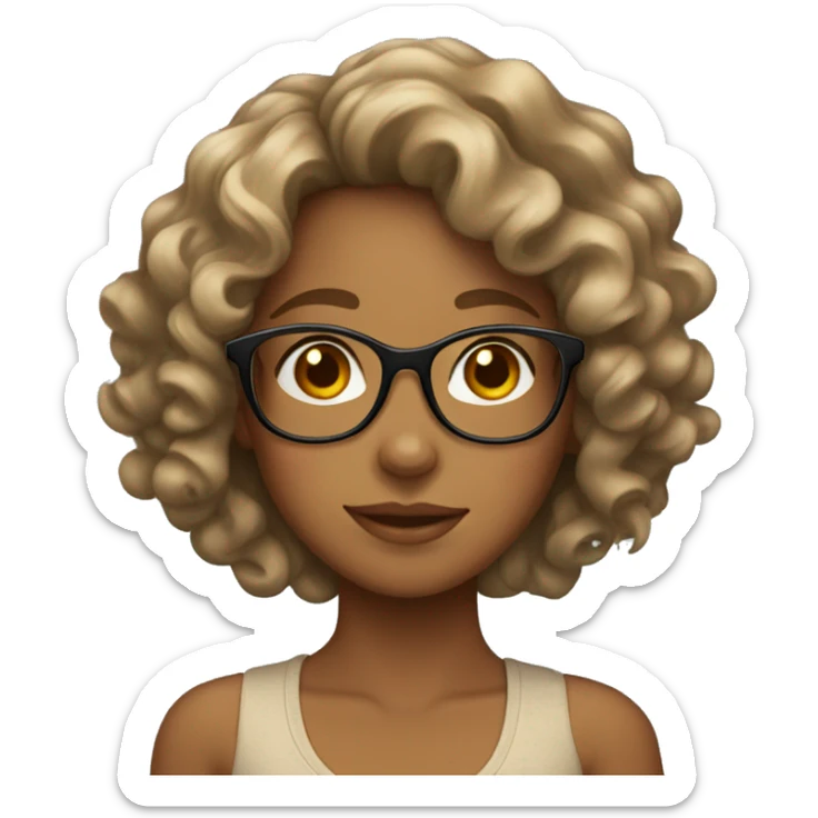 tan girl with curly hair, glasses, and a bow in her hair sticker