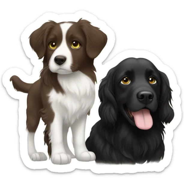 Girl with brown hair and green brown eyes next to a black golden retriever and épagneul breton black and White  sticker