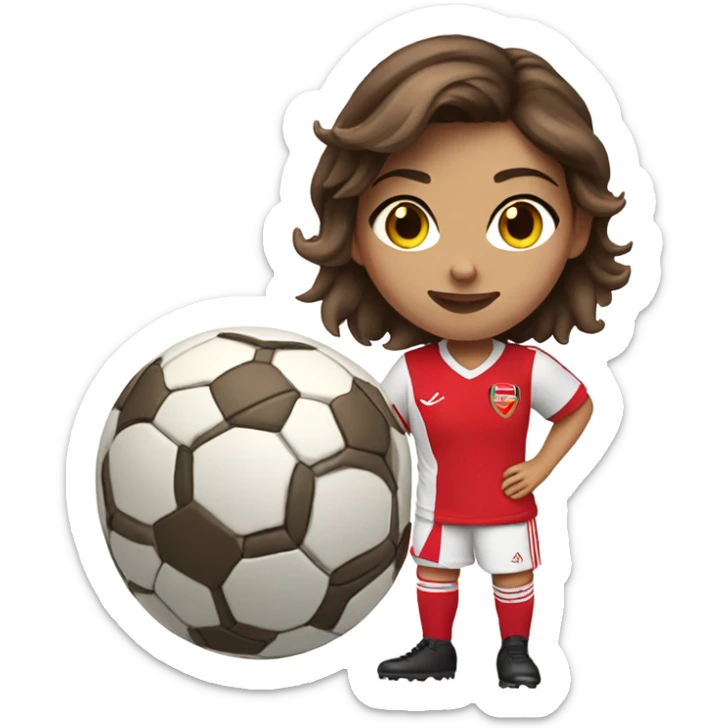 Pretty woman wearing an Arsenal jersey with short brown hair kicking a soccer ball sticker