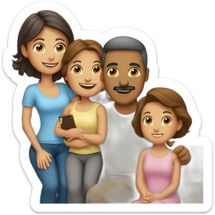 Familia de 6 personas papa, mama, 3 hijas y un hijo sticker