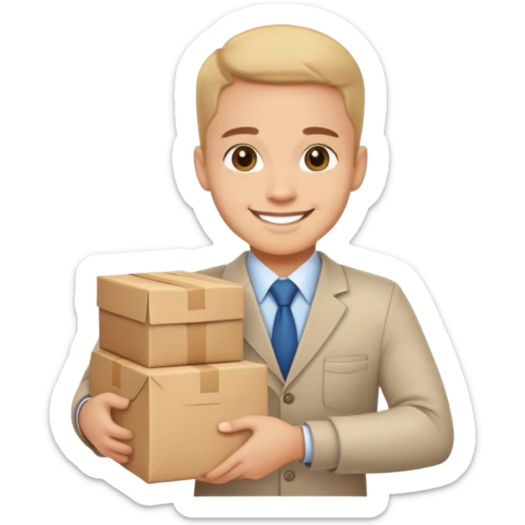 A friendly business person with packages and supplies, smiling and ready to deliver goods sticker