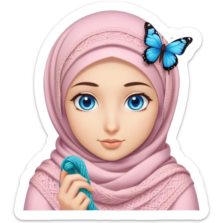 Turkish beautiful finish Konya girl blue eyes with butterfly hijab does knitting  sticker