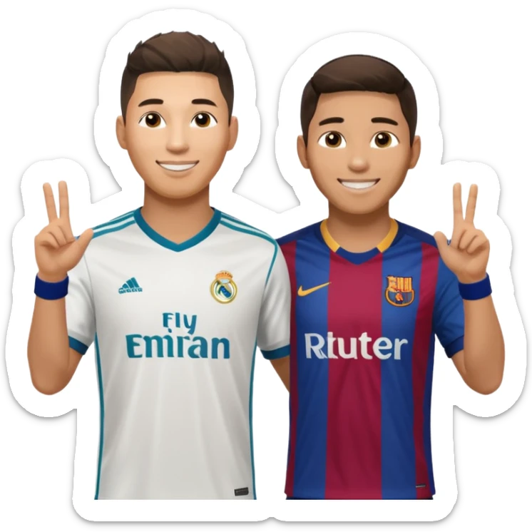 Prime noodle hair ronaldo and prime 2012 messi Smiling in one Photo and make it realistic Ronaldo wearing Number 7 With Madrid and Messi wearing number 10 with barca  sticker