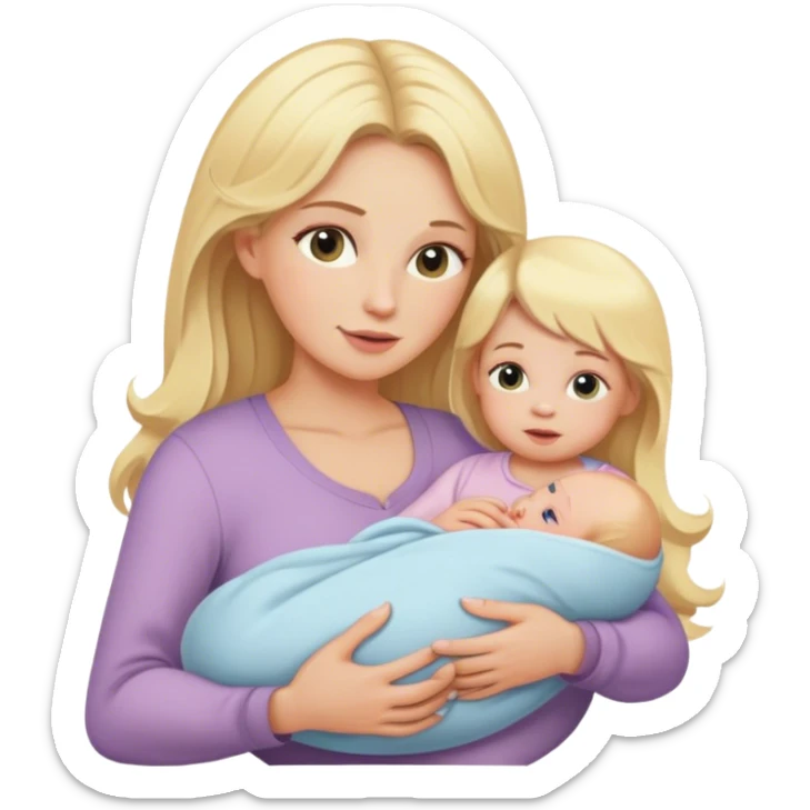 Blonde long hair mom with newborn baby girl sticker