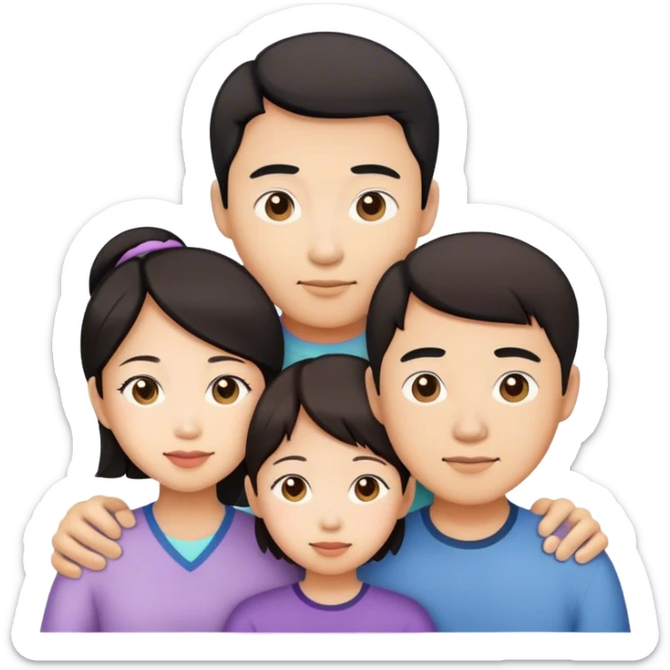 Asian family with dad, mom, adult daughter, and son sticker