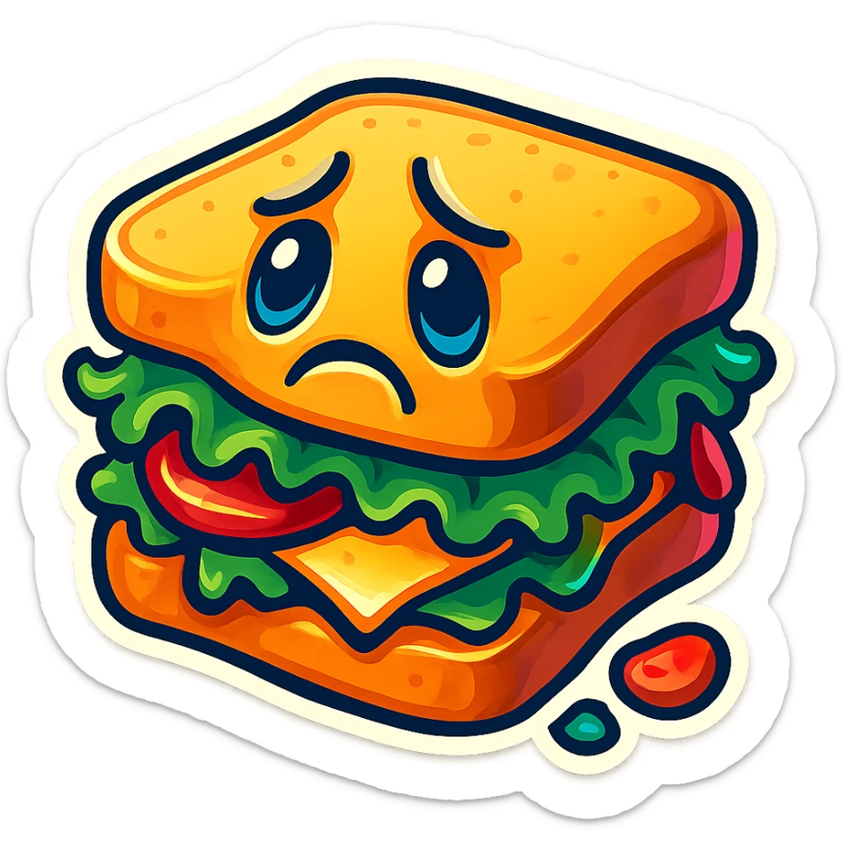 Make the sad sandwich brighter with cheerful colors, reduce to just a couple of layers, keep the downturned mouth and sad eyes. sticker