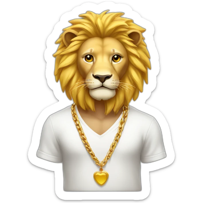 lion with yellow hair wearing white shirt with gold chain sticker