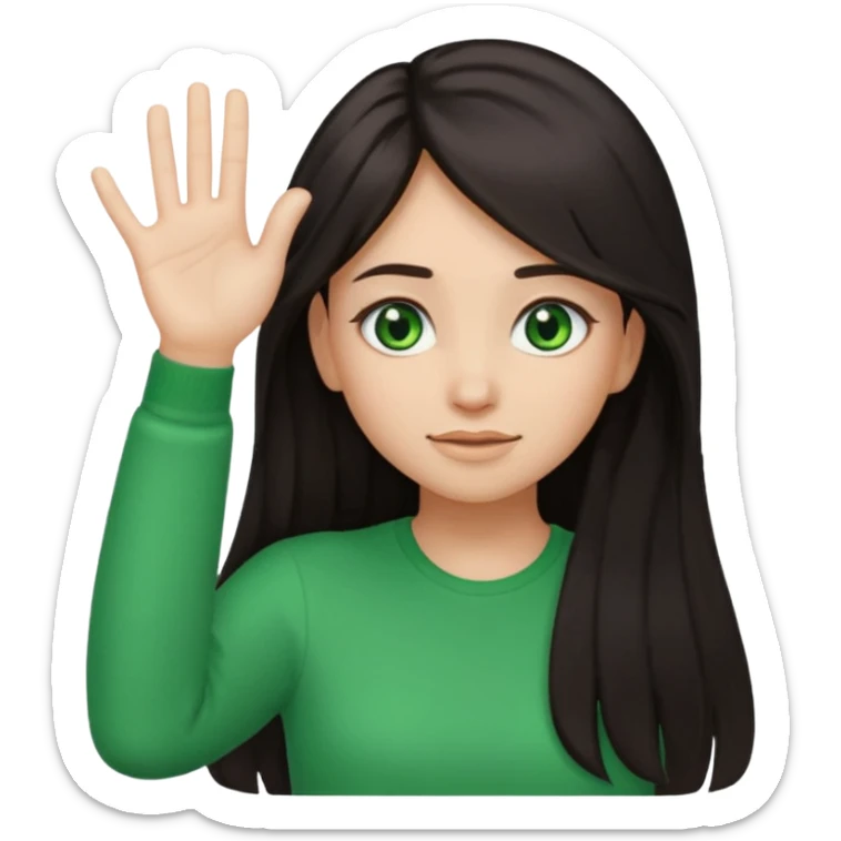 Animated girl dark long hair green eyes emoji holding right side of the head with her hand with duh facial expression  sticker