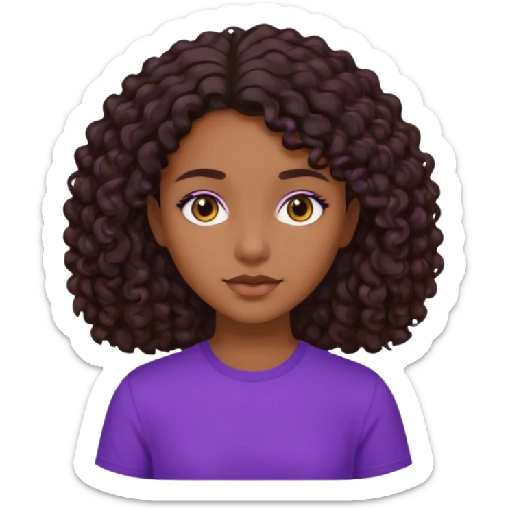 girl with brown skin, dark curly brown hair shoulder length and purple shirt sticker