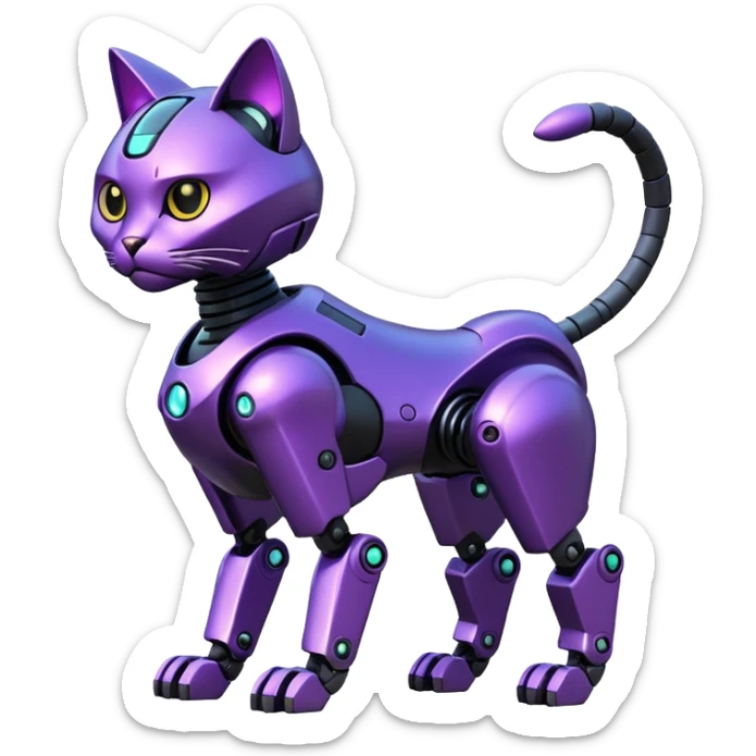 Black and purple futuristic shiny alloy modern realistic cool tough elegant sleek cyber-mecha-robo-cat (full body) sticker