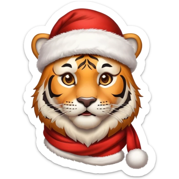 tiger face wearing Christmas Santa hat and scarf for New Year Twitch emote sticker