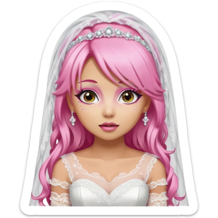 gyaru style, pink hair, pretty makeup, pretty bratz baddie bride wedding veil  sticker