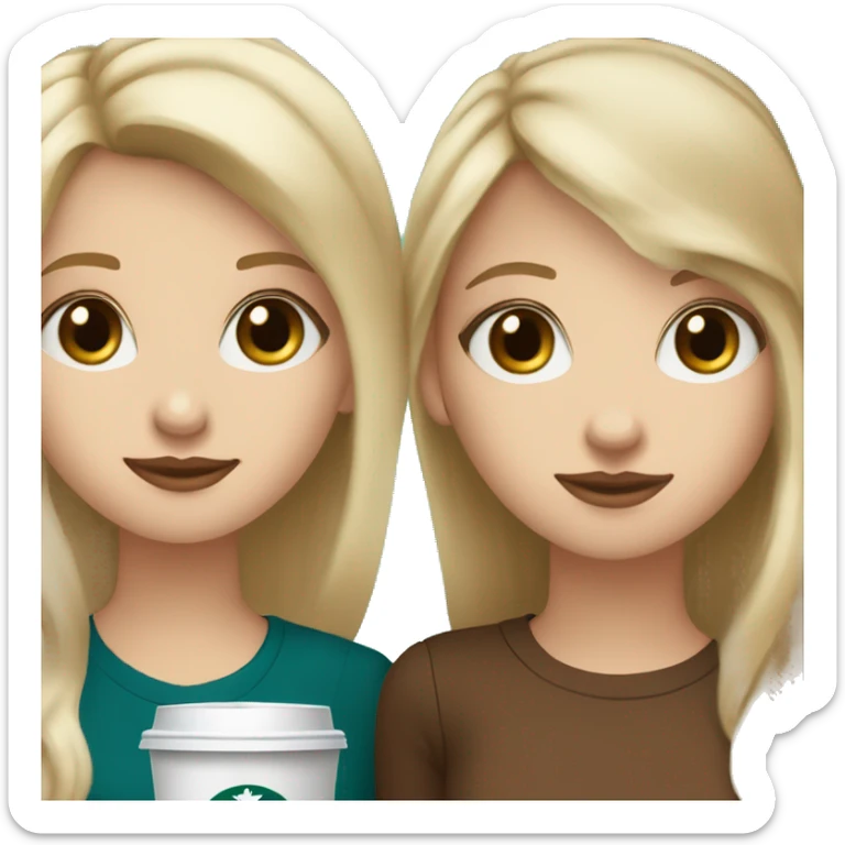 2 pale girls drinking Starbucks ( one’s blonde and blue eyes and the others brown haired hazel eyed with bangs ) sticker