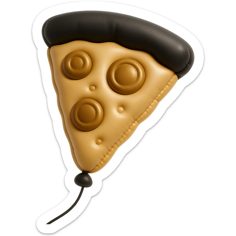 plushie style slice of pizza, balloon style, shiny and puffy sticker
