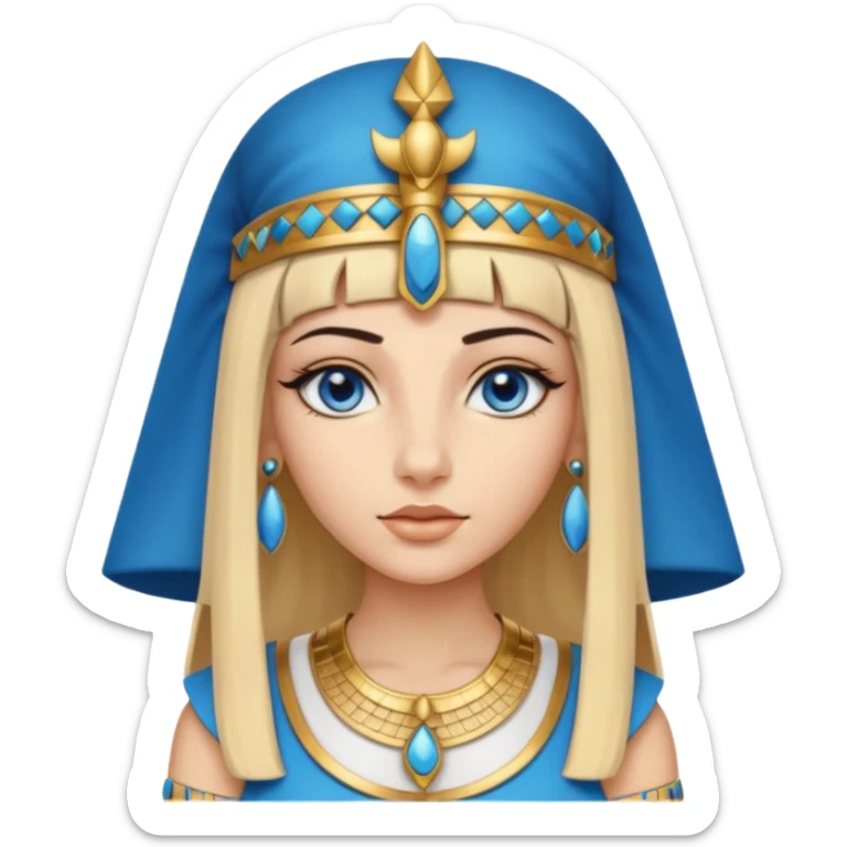 Cleopatra vestita da faraone con il cappello da faraone ma con gli occhi azzurri e i capelli lunghi biondi non troppo chiari sticker