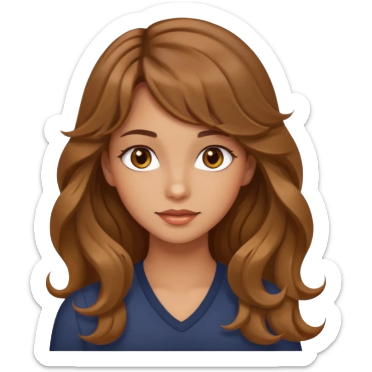 beautiful girl with wavy long hair and side-swept bangs, tan skin, and hazel eyes sticker