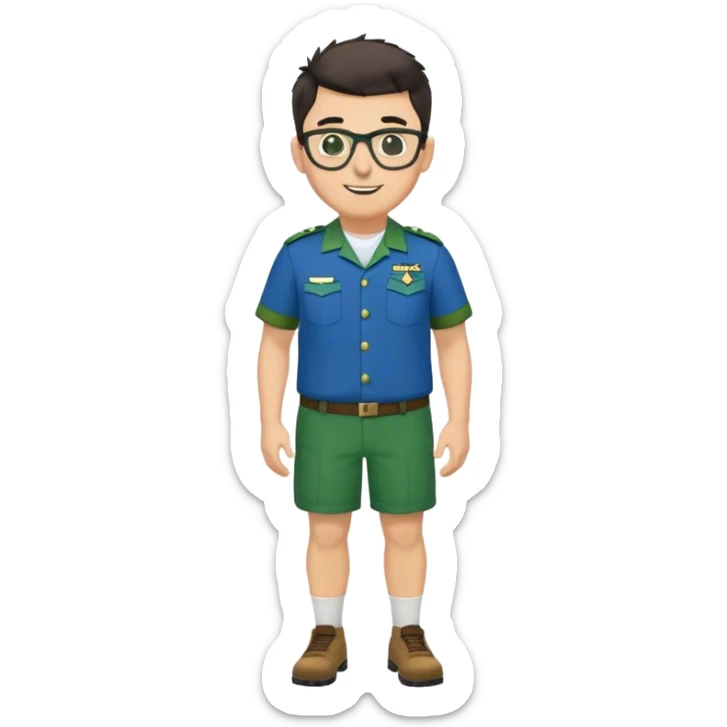Full Body heavy white male with dark short spike hair basketball player wearing glasses wearing blue green uniform smiling sticker