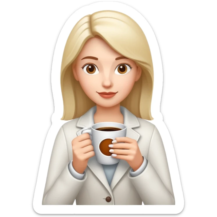 generate realistic detailed girl with cup of coffee in hand in 3d style sticker
