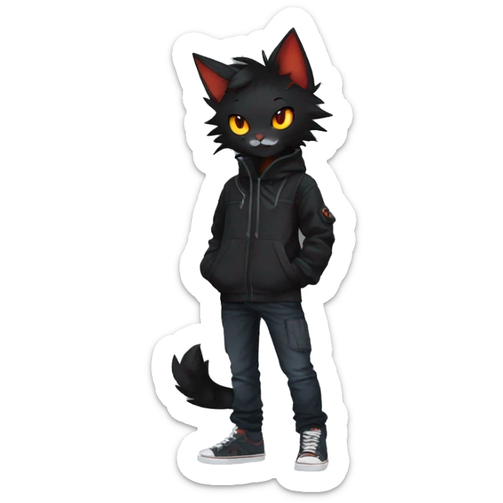 Edgy Shy Anthro boyish cool pretty dark black Litten-Pokémon-cat-fursona-animal techwear sticker