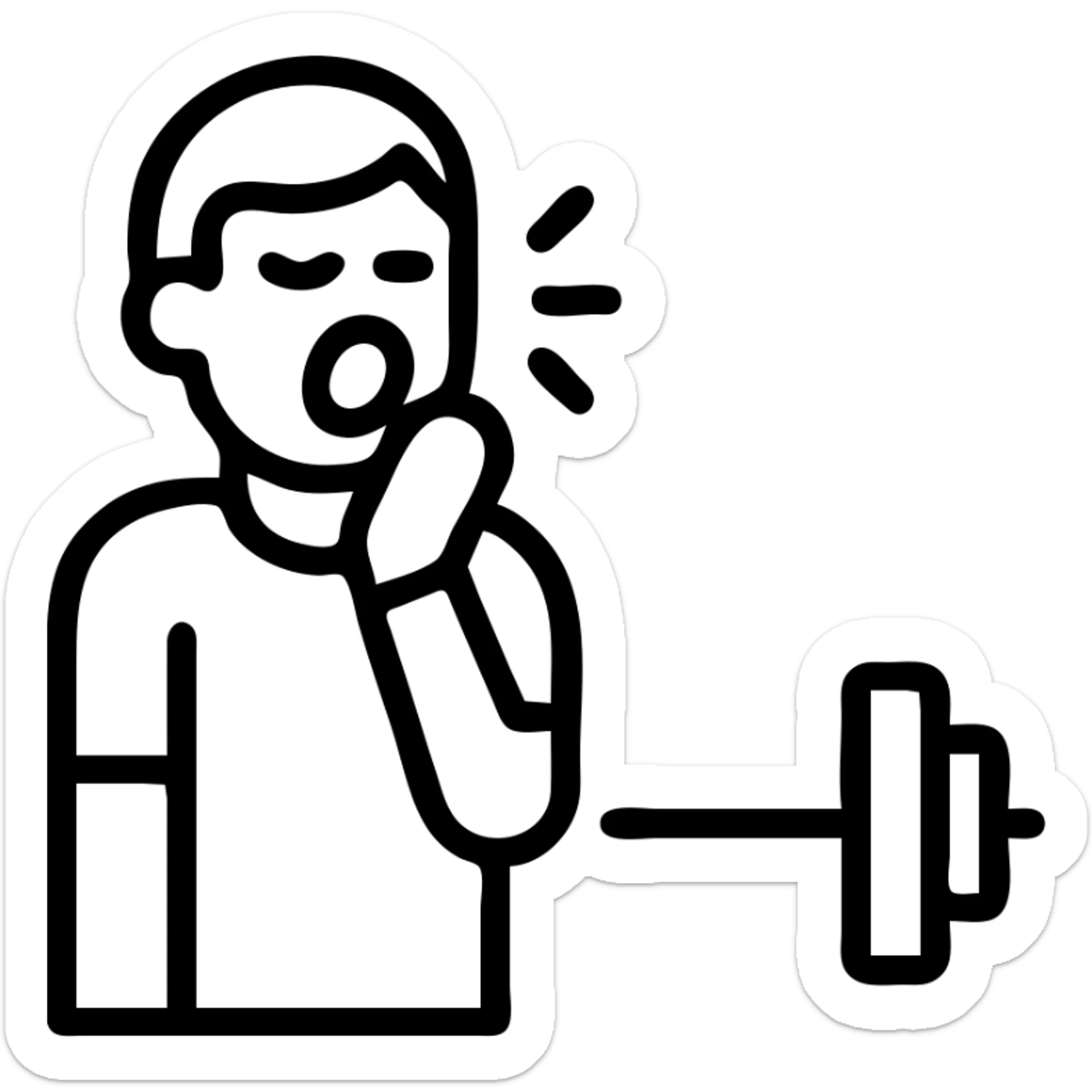 one man yawning or looking bored at the gym, gym dodger, icon style, modern and easy to understand sticker