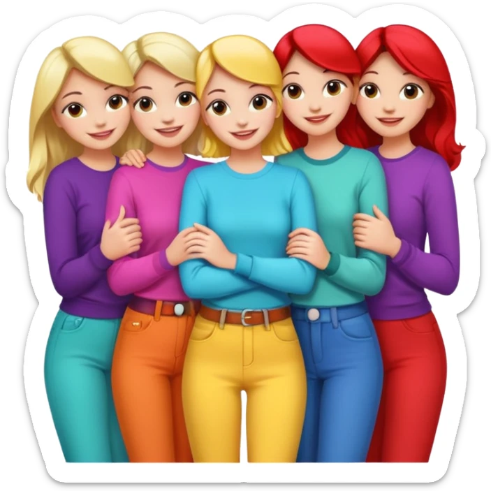 a group of girls, happy, stylish, Pinterest vibes, arms around each other, all look like they love Pinterest, apple emoji style sticker