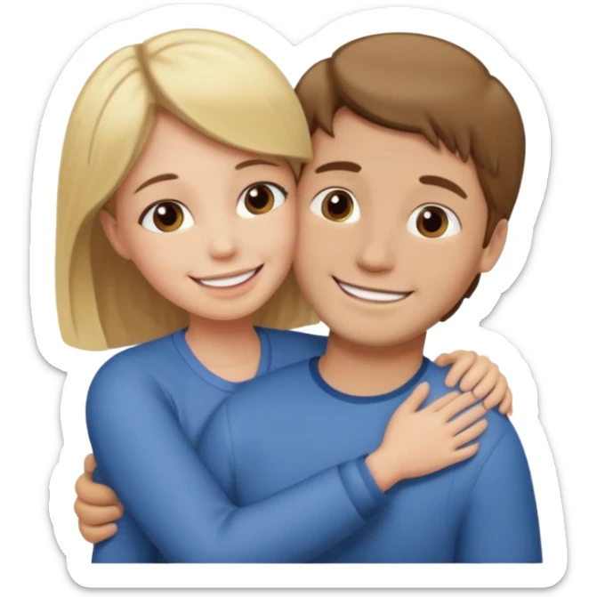 Caring hug brown hair man blonde hair woman sticker