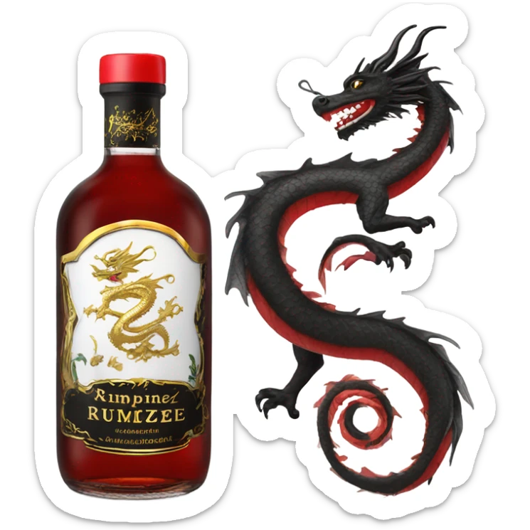 clear bottle of rumpleminze peppermint alcohol with a black and red label that has a gold dragon on it sticker