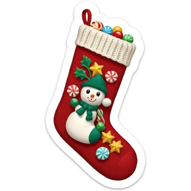 A cozy old-timey Christmas stocking full of vintage toys and candy sticker