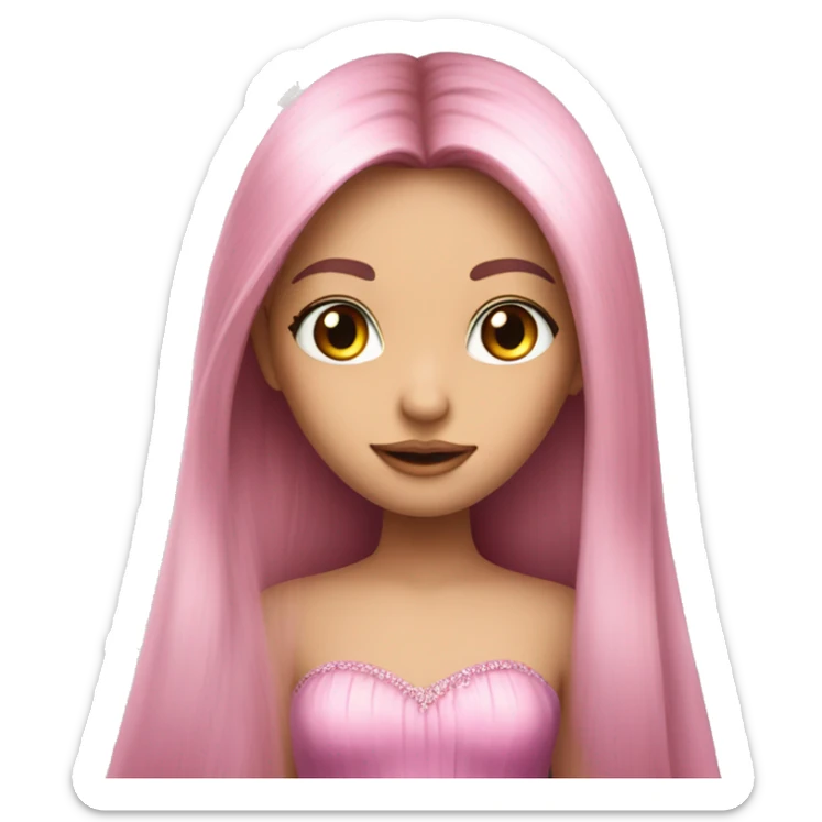 Long straight hair, fairy, pink dress, pink eyes, long eyelashes sticker