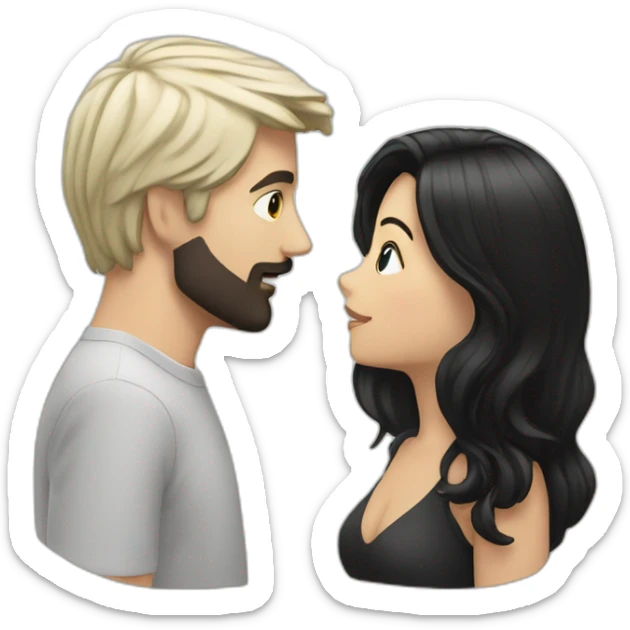 White man with black hair kiss white female with black hair sticker