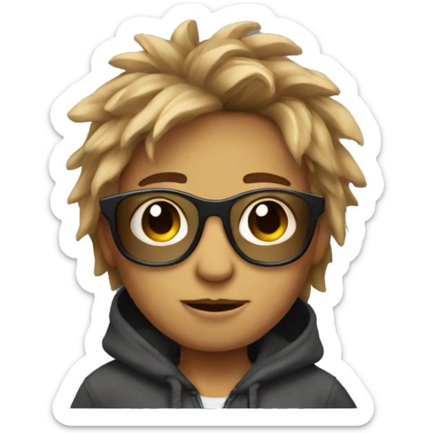 a boy avatar wearing a hoodie and a sunglases with messy hairs sticker