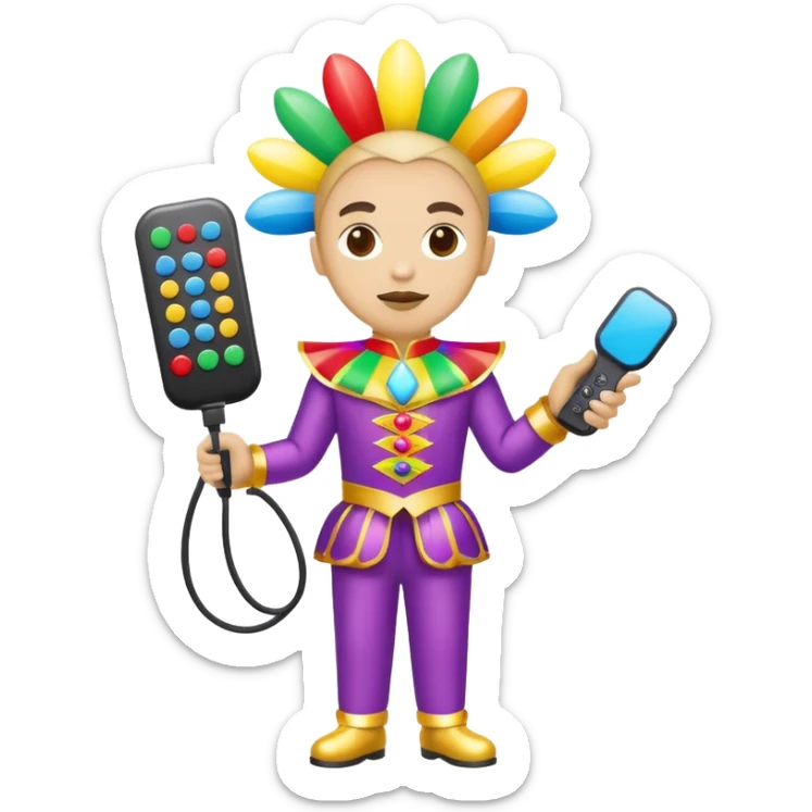 Uma pessoa com um controle remoto na mão e vestida de fantasia de carnaval sticker
