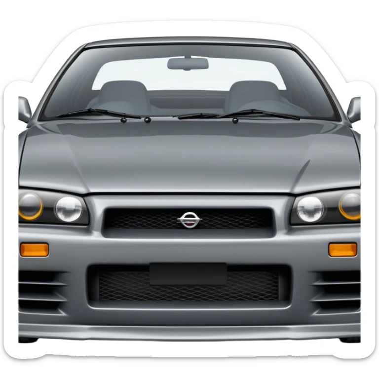 Nissan R32 Skyline GTR car in gunmetal gray, emoji style, front view, detailed, no text sticker