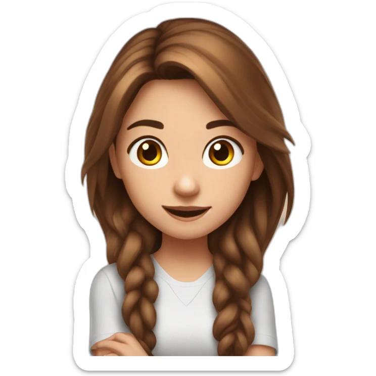 girl with the long brown hair is playing in the mobile game on the phone sticker