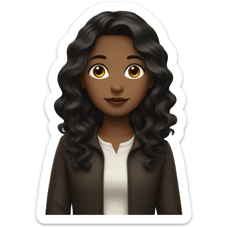 A girl with a wavy dark brown hair and her eyes are black sticker