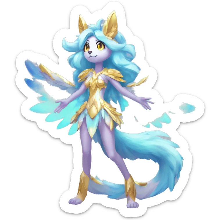 Anthro Sona Colorful Ethereal Pretty Godly Celestial Shiny Fakemon Full Body sticker