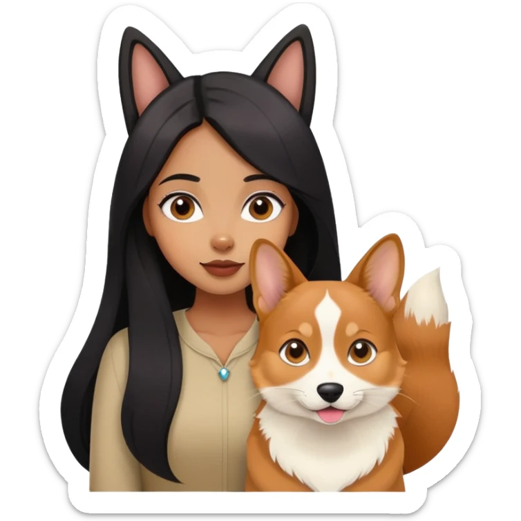 The black long hair girl with a corgi and a Abyssinian cat sticker