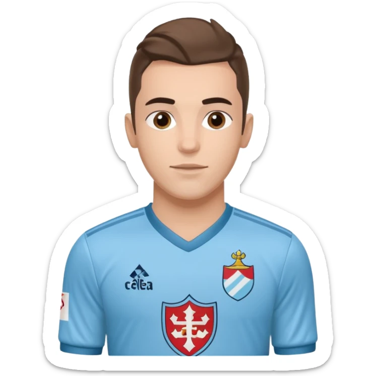 Celta Vigo footballer celebrating, jersey with Celta Vigo logo on chest sticker